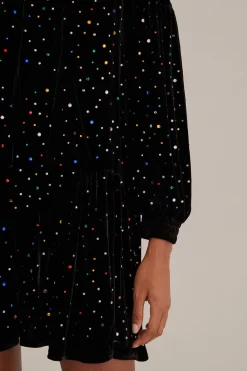 BLACK VELVET LONG SLEEVE MINI DRESS