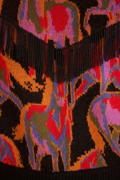 BLACK WILD HORSES FRINGE SWEATER