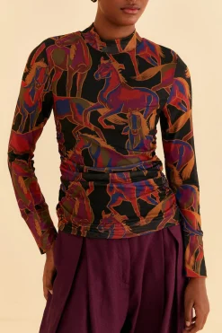 BLACK WILD HORSES TULLE BLOUSE