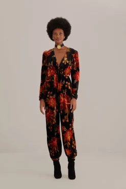 BLACK WINTER BLOOM V NECK JUMPSUIT