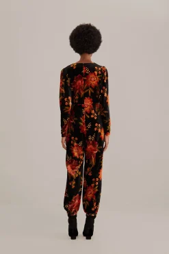 BLACK WINTER BLOOM V NECK JUMPSUIT