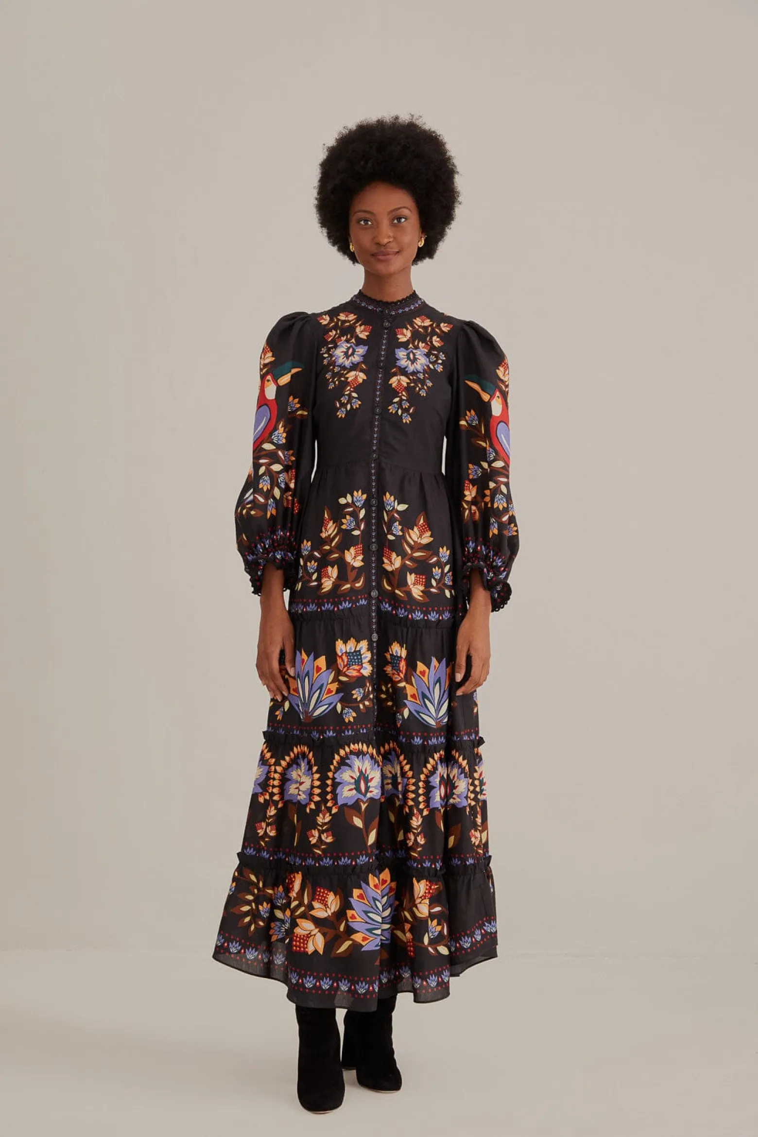 BLACK WINTER GARDEN LONG SLEEVE MAXI DRESS