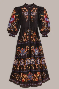 BLACK WINTER GARDEN LONG SLEEVE MAXI DRESS