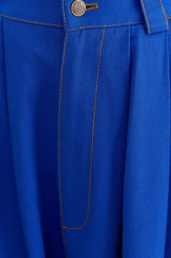 BLUE CANVAS MAXI PLEATED PANTS