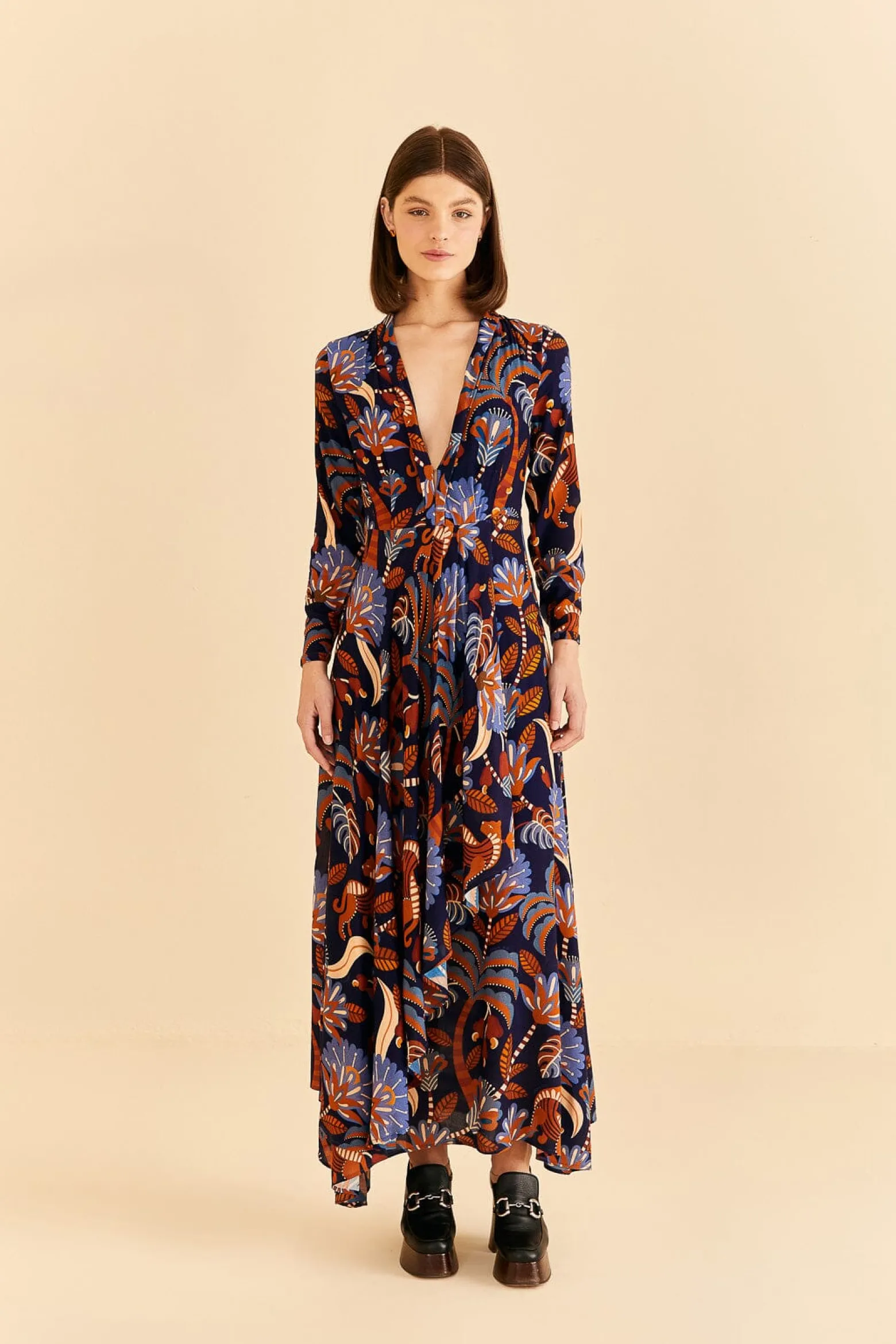 BLUE NATURE BEAUTY LONG SLEEVE MAXI DRESS