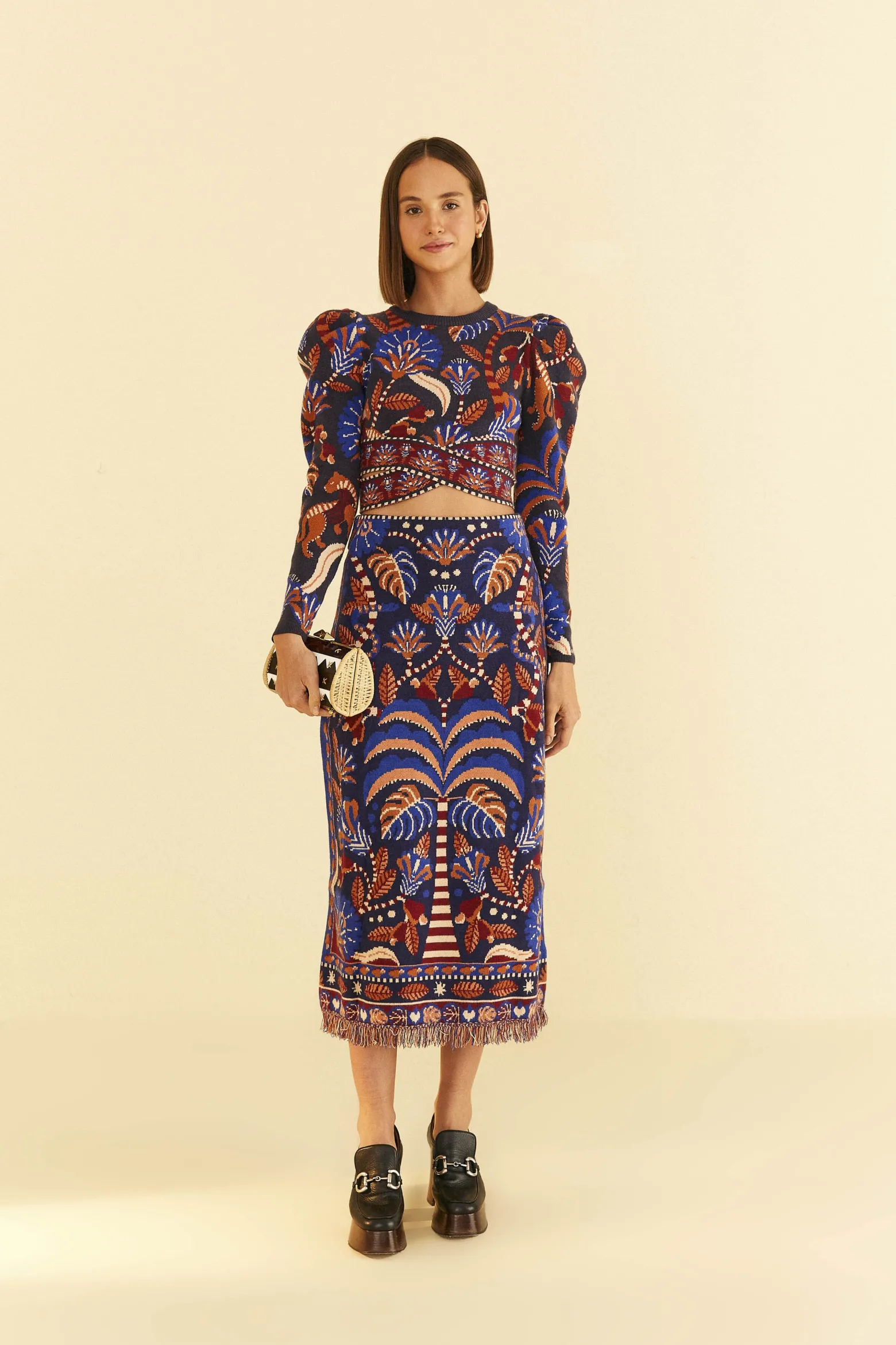 BLUE NATURE BEAUTY SCARF KNIT MIDI SKIRT