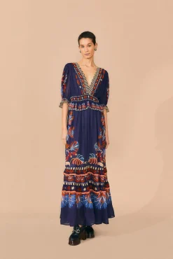 BLUE NATURE BEAUTY SHORT SLEEVE MAXI DRESS