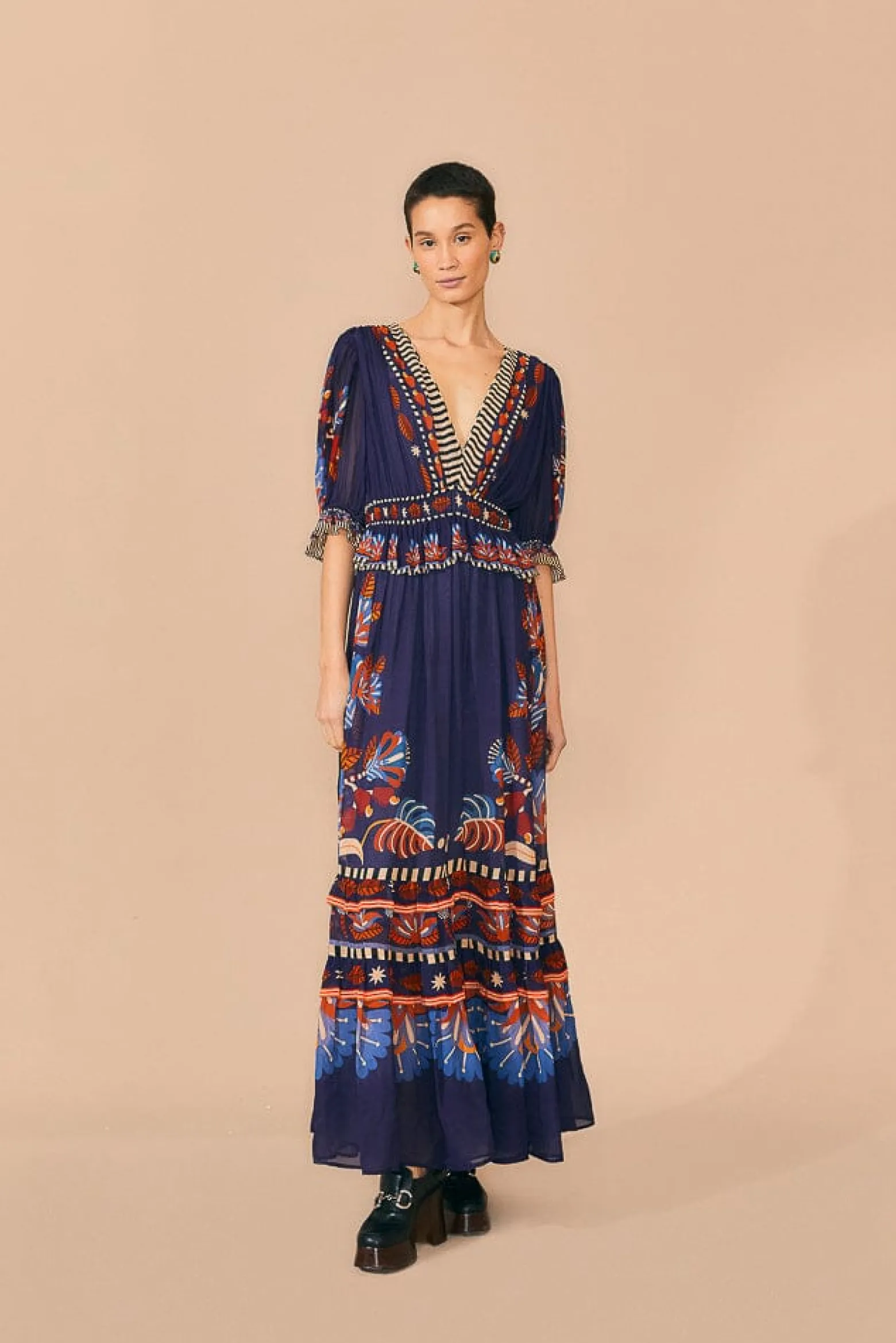 BLUE NATURE BEAUTY SHORT SLEEVE MAXI DRESS