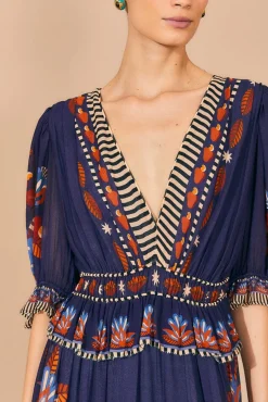 BLUE NATURE BEAUTY SHORT SLEEVE MAXI DRESS
