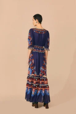 BLUE NATURE BEAUTY SHORT SLEEVE MAXI DRESS