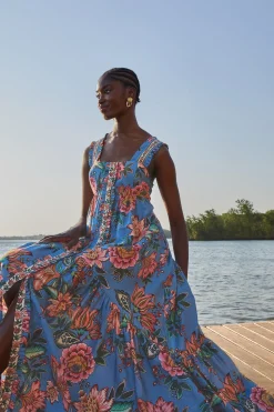  BLUE WONDERFUL BOUQUET SLEEVELESS MAXI DRESS