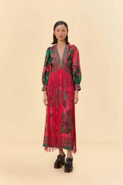 BLUSH FLORAL YARD FRINGE MAXI DRESS