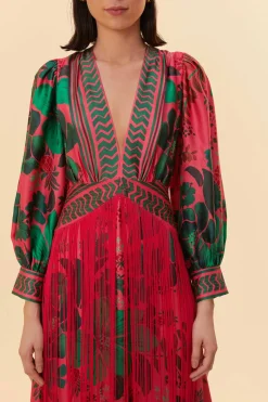 BLUSH FLORAL YARD FRINGE MAXI DRESS
