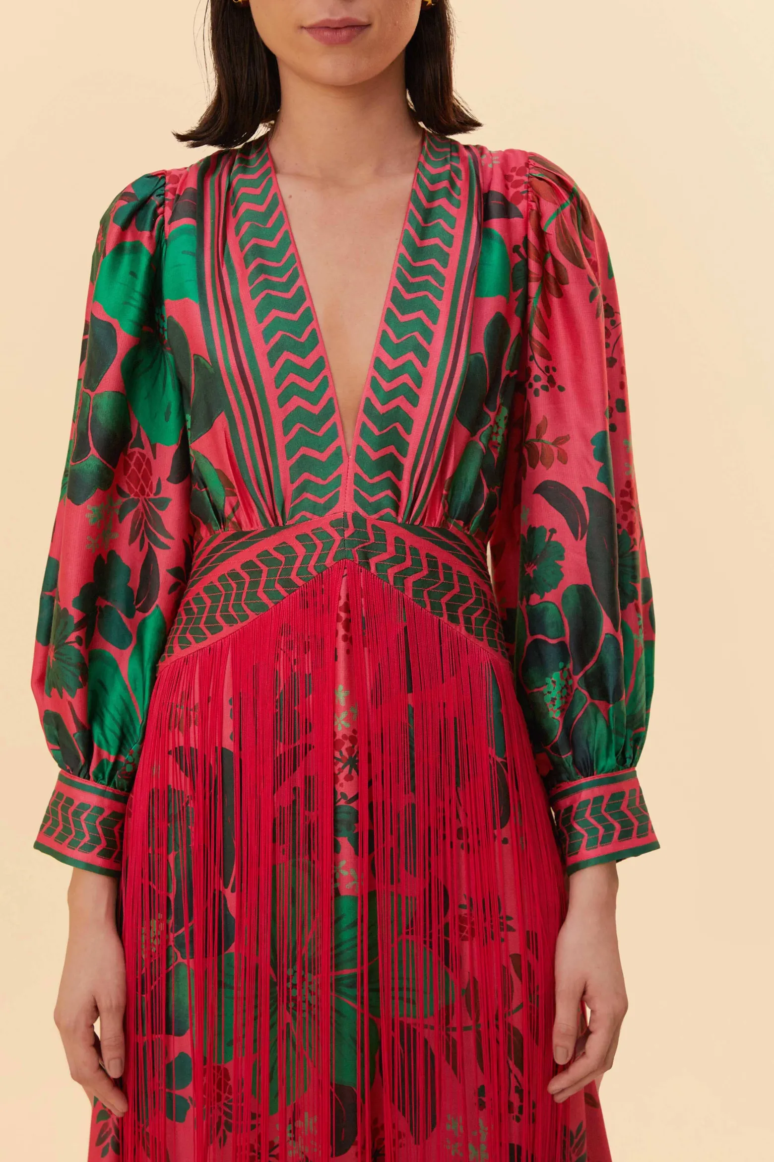 BLUSH FLORAL YARD FRINGE MAXI DRESS