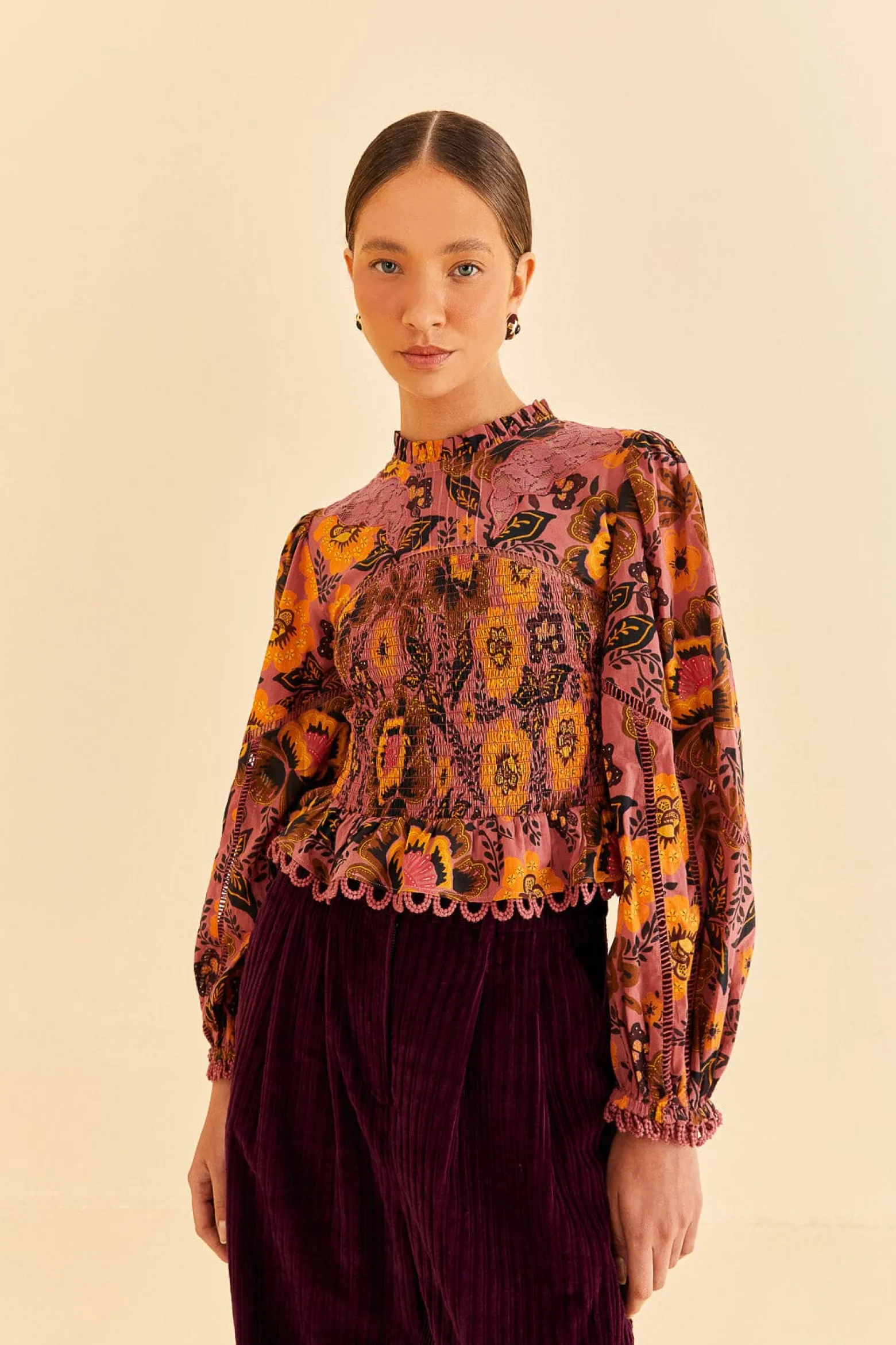 BLUSH GARDEN BLOOM SMOCKED BLOUSE