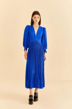 BRIGHT BLUE FRINGES MAXI DRESS