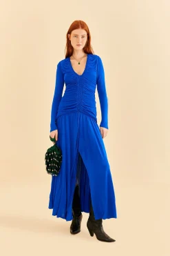 BRIGHT BLUE LONG SLEEVE MIDI DRESS