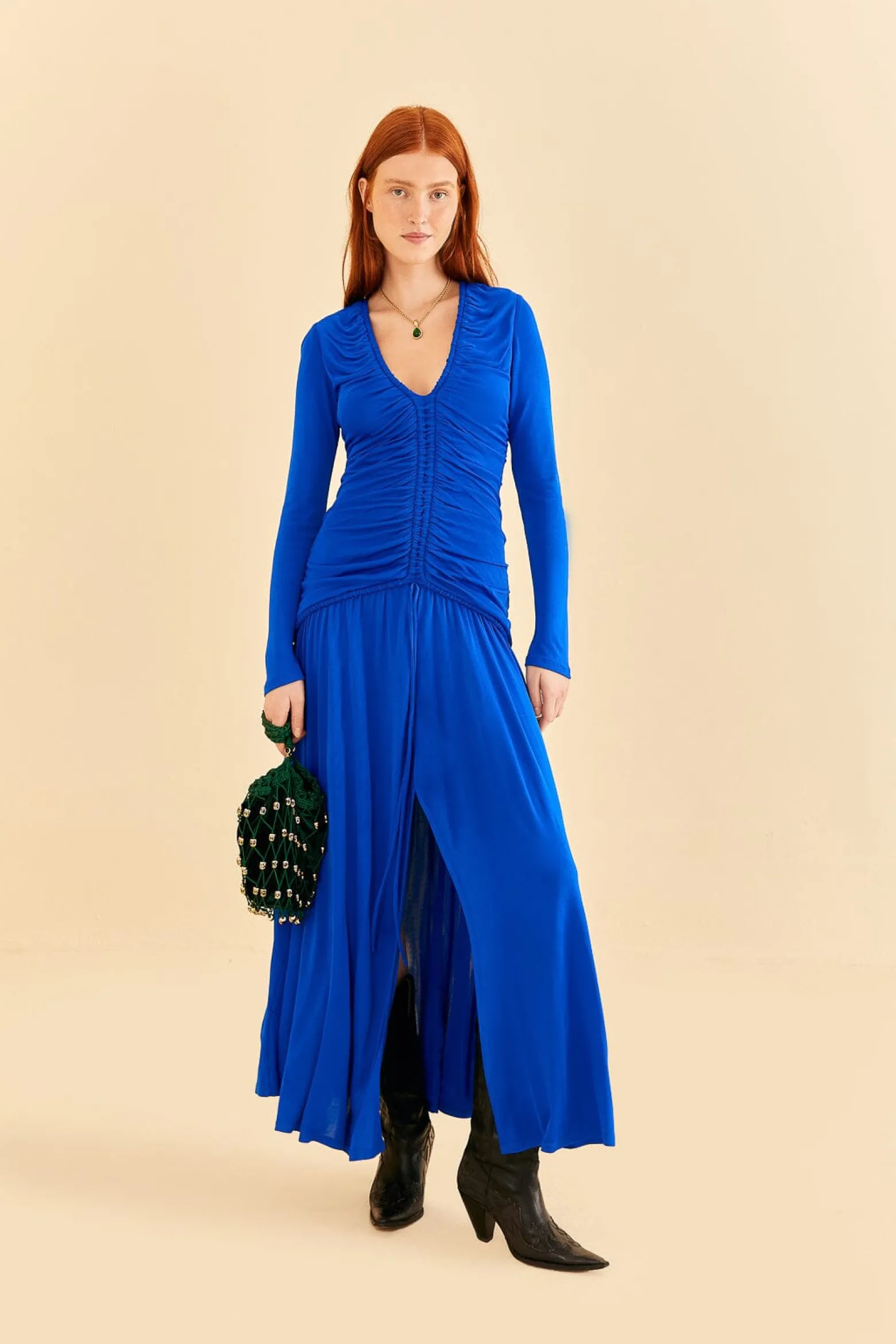 BRIGHT BLUE LONG SLEEVE MIDI DRESS