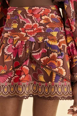 BROWN BRIGHT FLORA MINI SKIRT