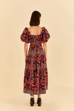 BROWN BRIGHT FLORA SHORT SLEEVE MIDI DRESS