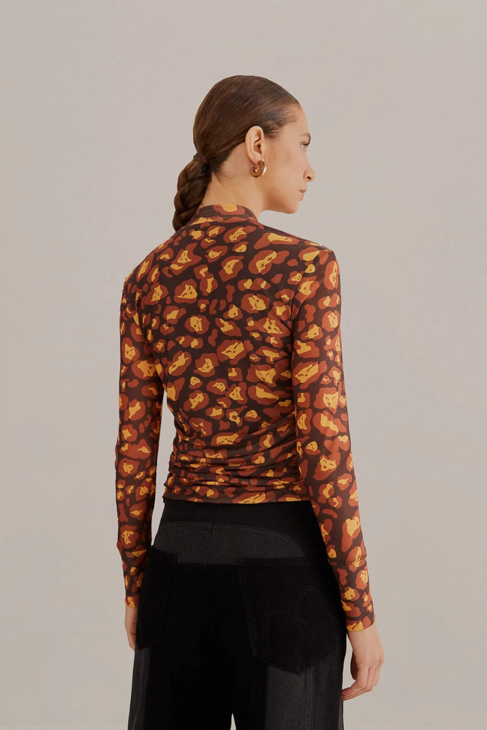 BROWN LEOPARD DESIRE TULLE BLOUSE