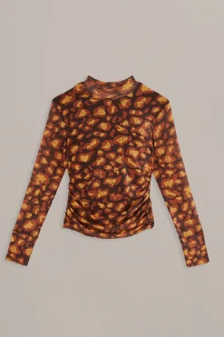 BROWN LEOPARD DESIRE TULLE BLOUSE