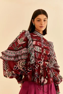  BURGUNDY PINEAPPLE INSPIRATION RUFFLE BLOUSE