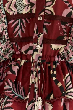 BURGUNDY PINEAPPLE INSPIRATION RUFFLE BLOUSE