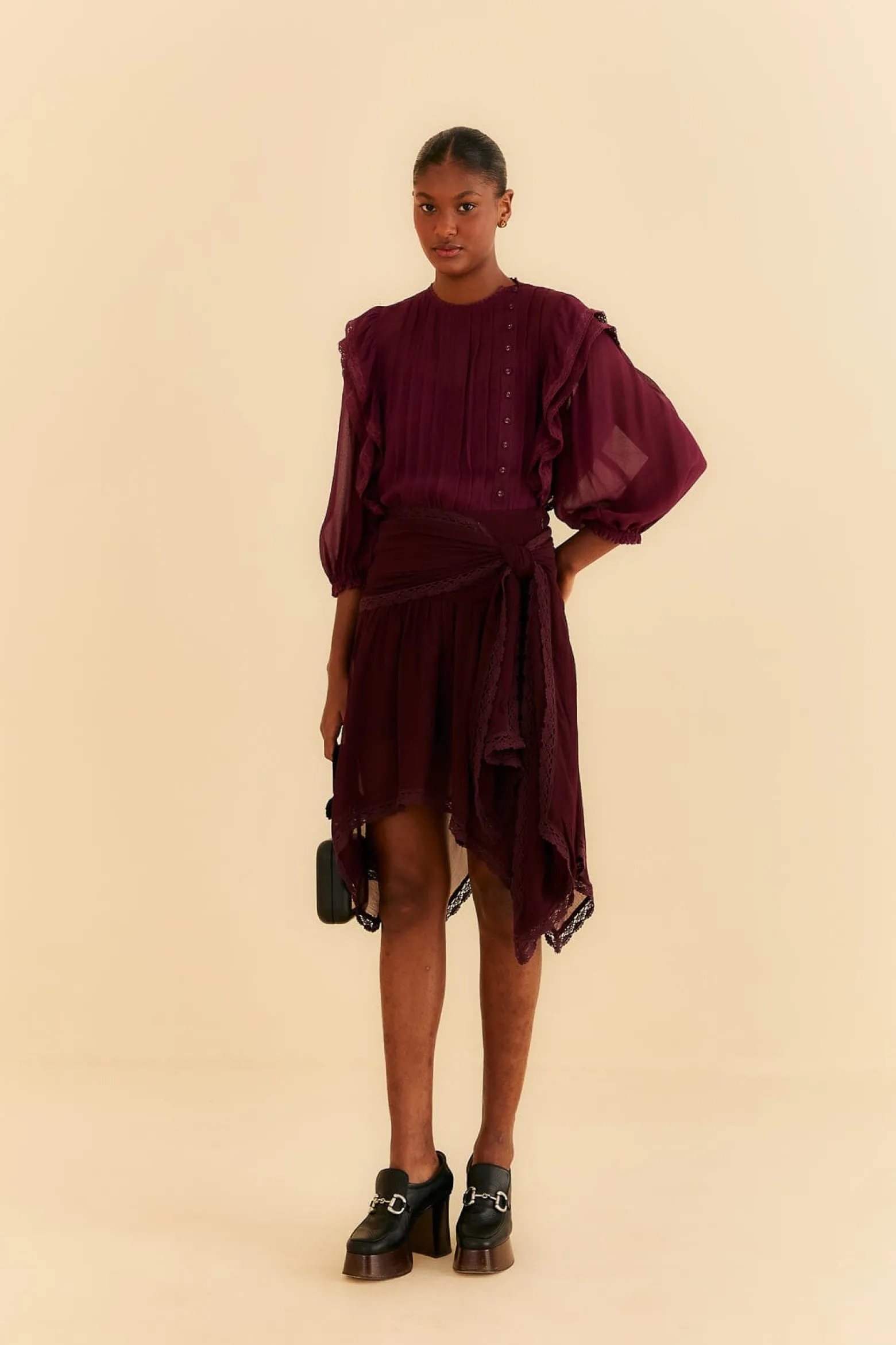BURGUNDY RUFFLE BLOUSE