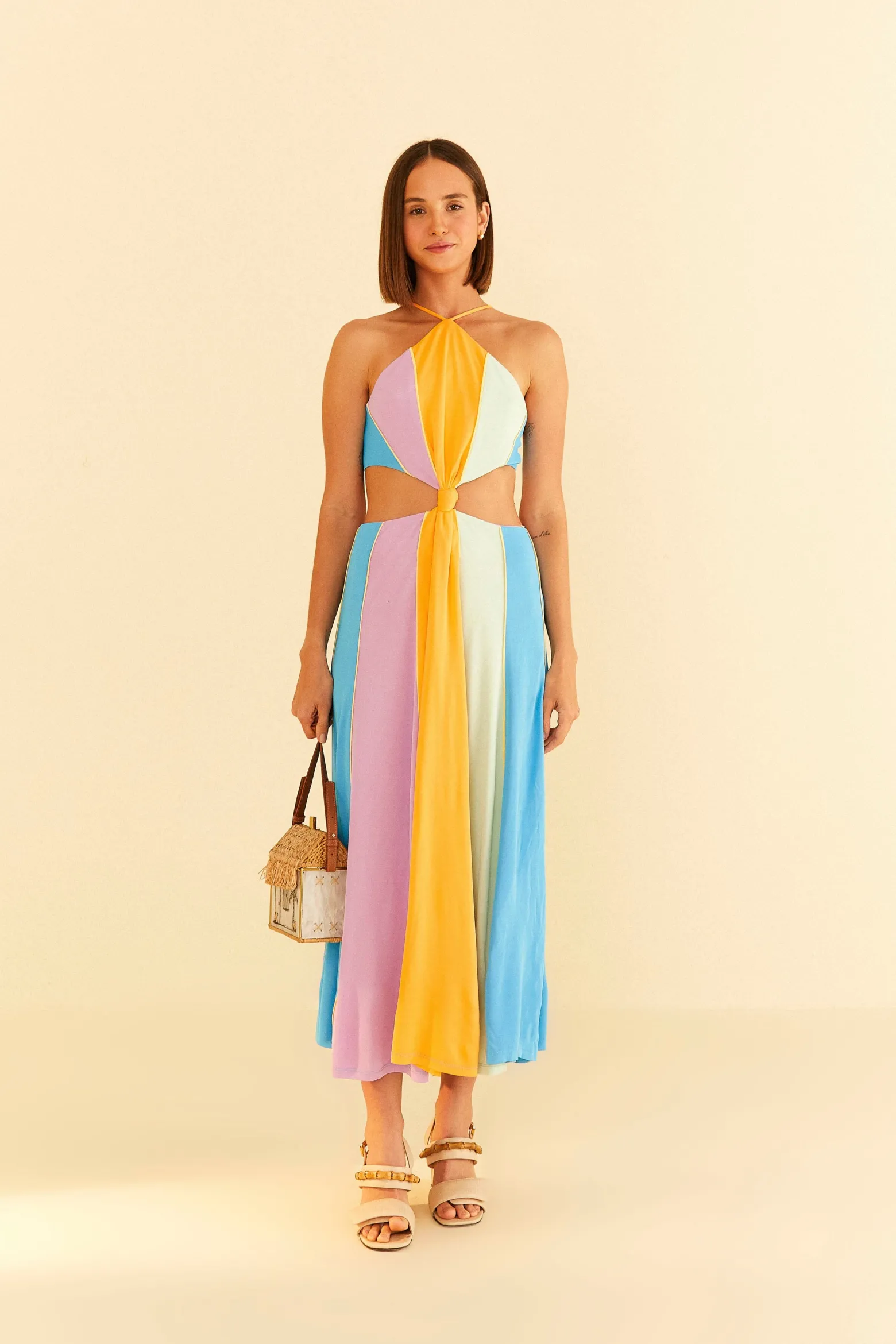 COLOR BLOCKING SLEEVELESS MAXI DRESS