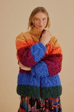 COLORFUL STRIPES KNIT REVERSIBLE PUFFER JACKET