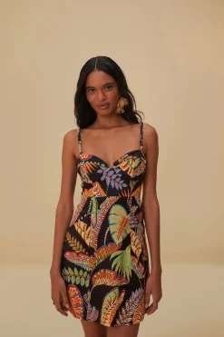 COOL FOLIAGE BLACK MINI DRESS