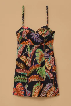 COOL FOLIAGE BLACK MINI DRESS
