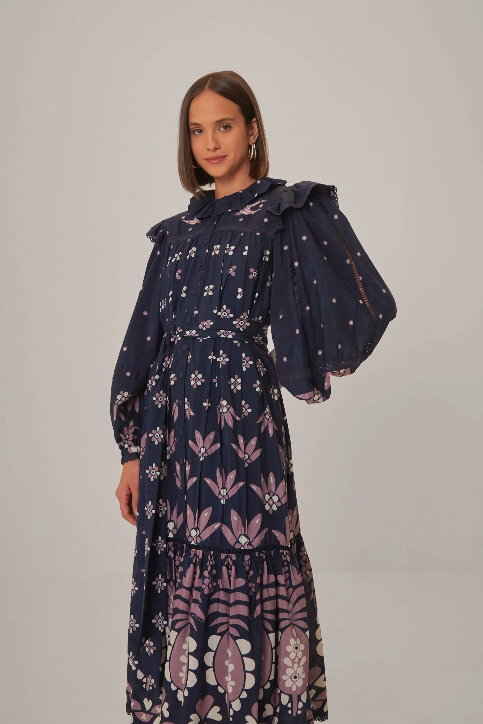 DARK BLUE AINIKA MARTINA LONG SLEEVE MIDI DRESS