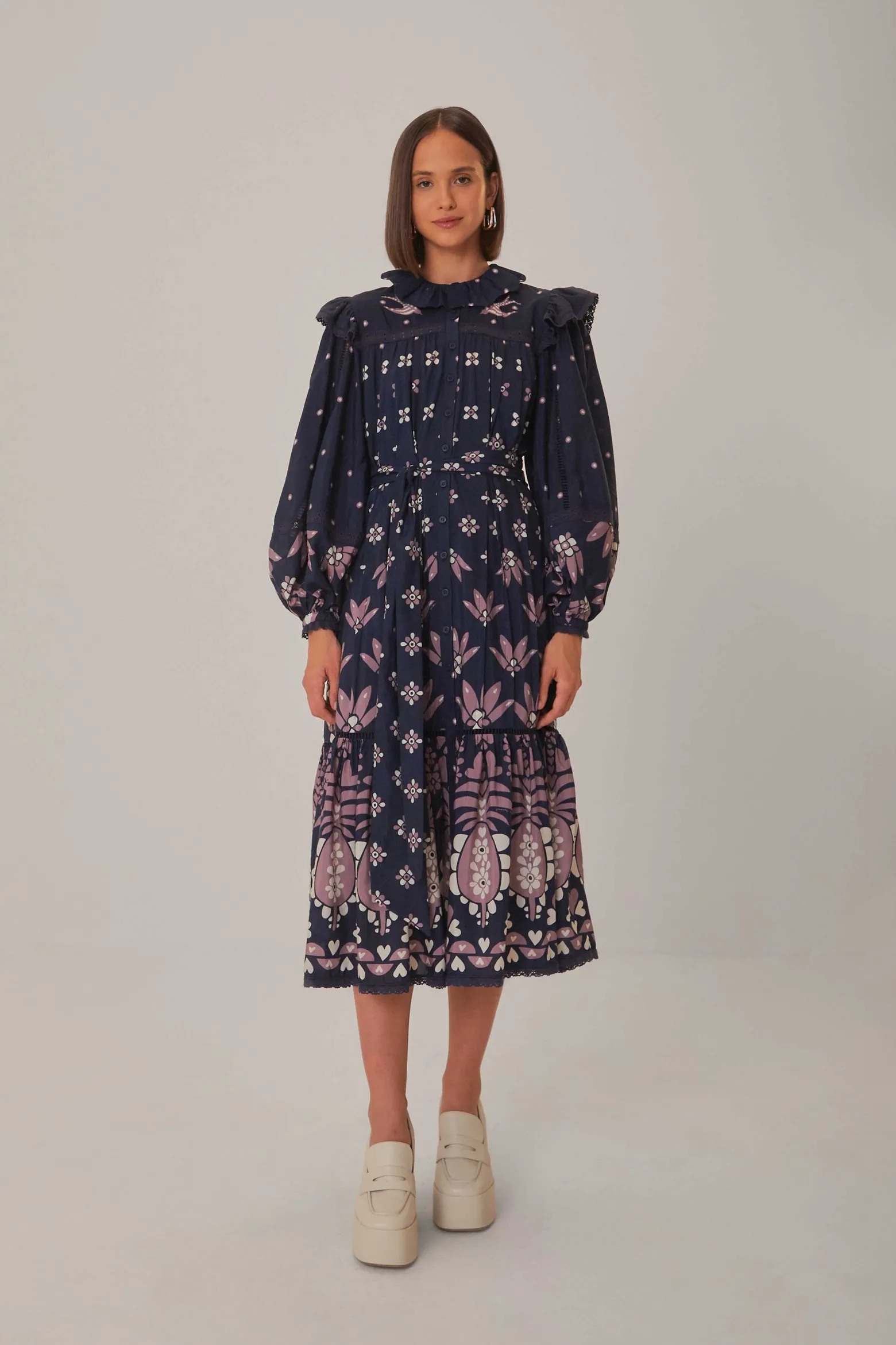 DARK BLUE AINIKA MARTINA LONG SLEEVE MIDI DRESS