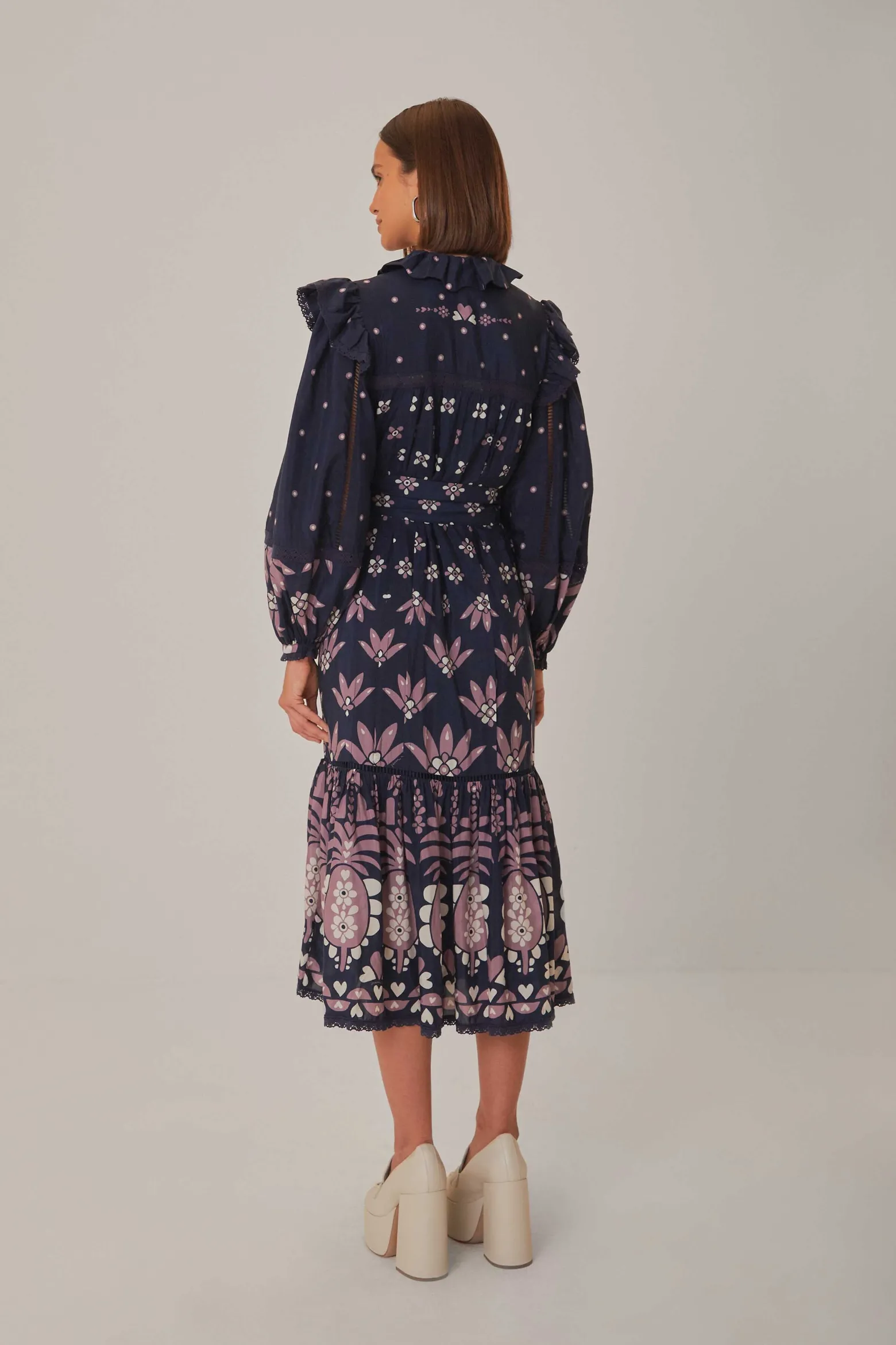 DARK BLUE AINIKA MARTINA LONG SLEEVE MIDI DRESS