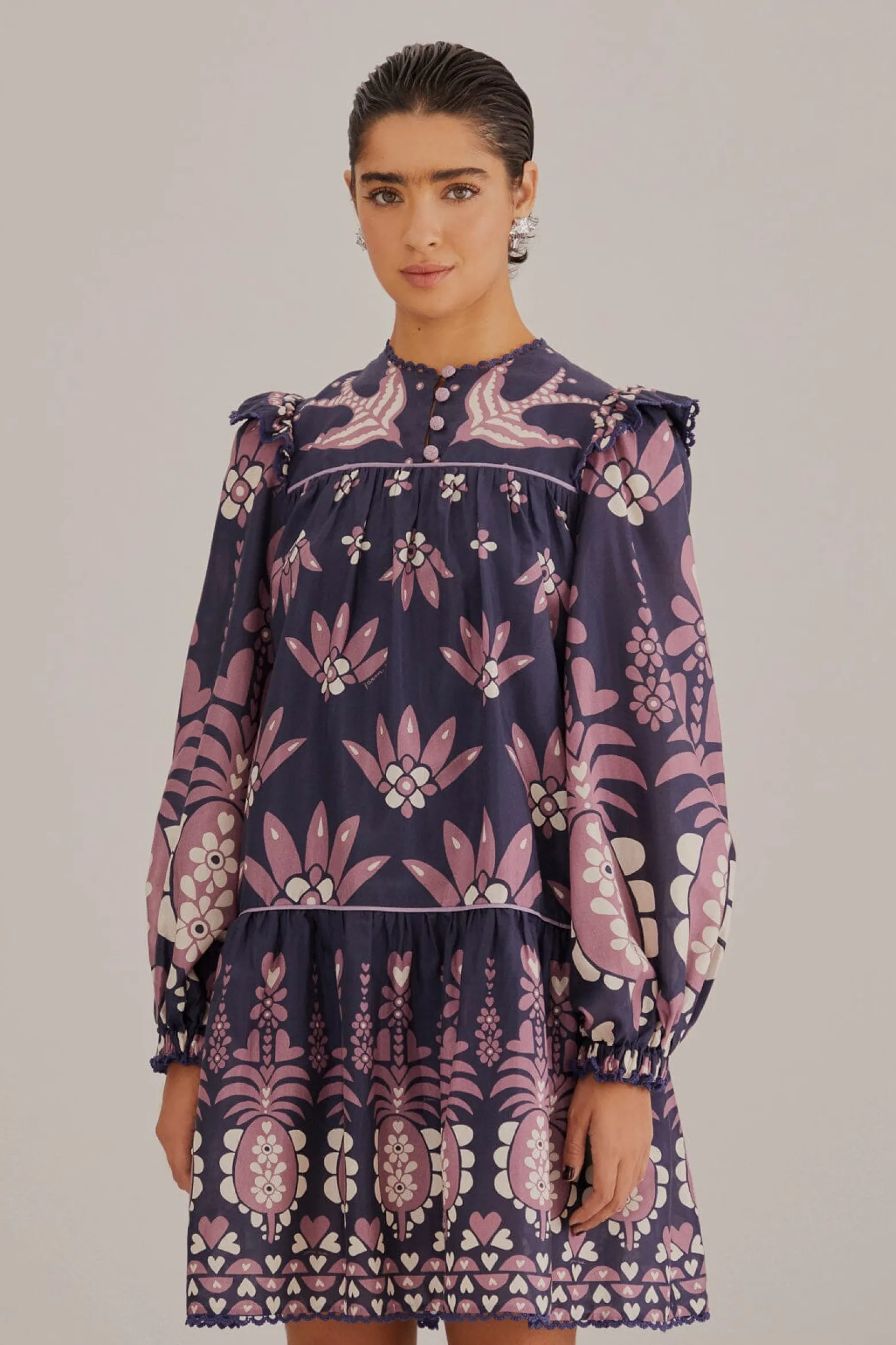 DARK BLUE AINIKA MARTINA LONG SLEEVE MINI DRESS