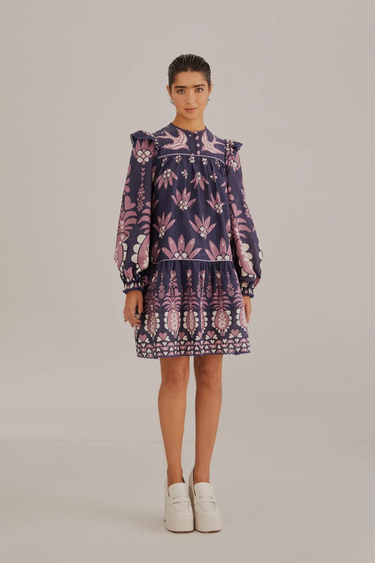DARK BLUE AINIKA MARTINA LONG SLEEVE MINI DRESS