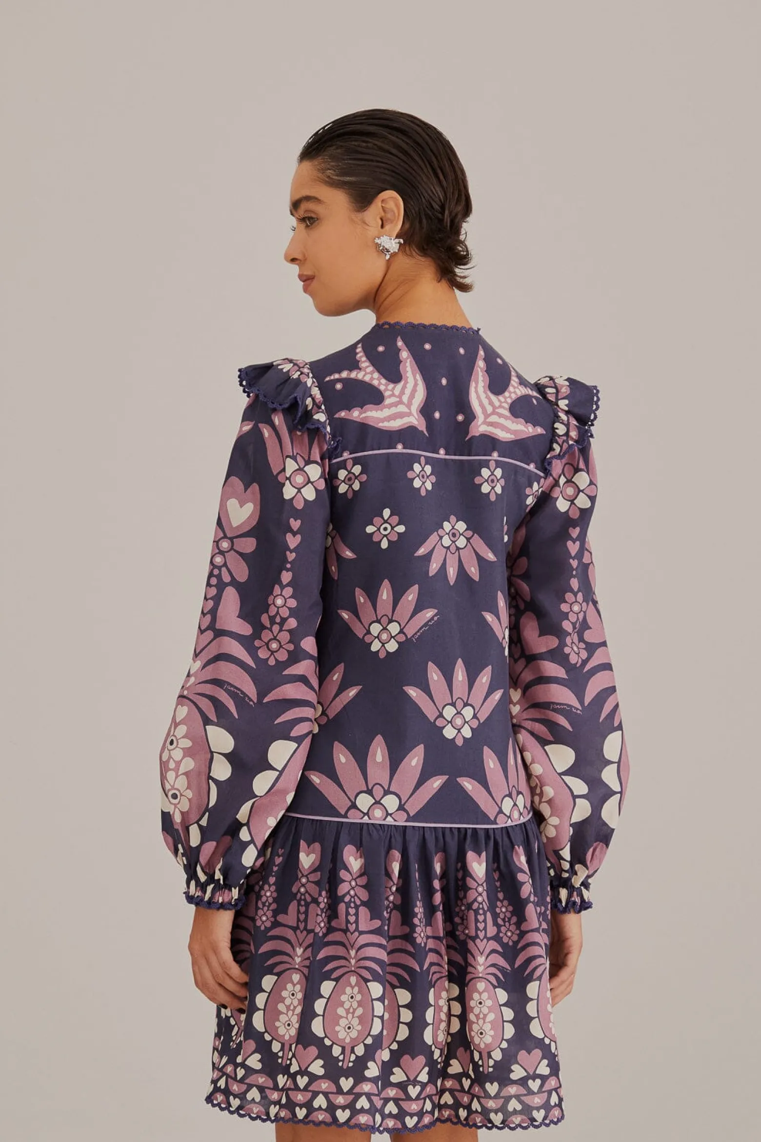 DARK BLUE AINIKA MARTINA LONG SLEEVE MINI DRESS