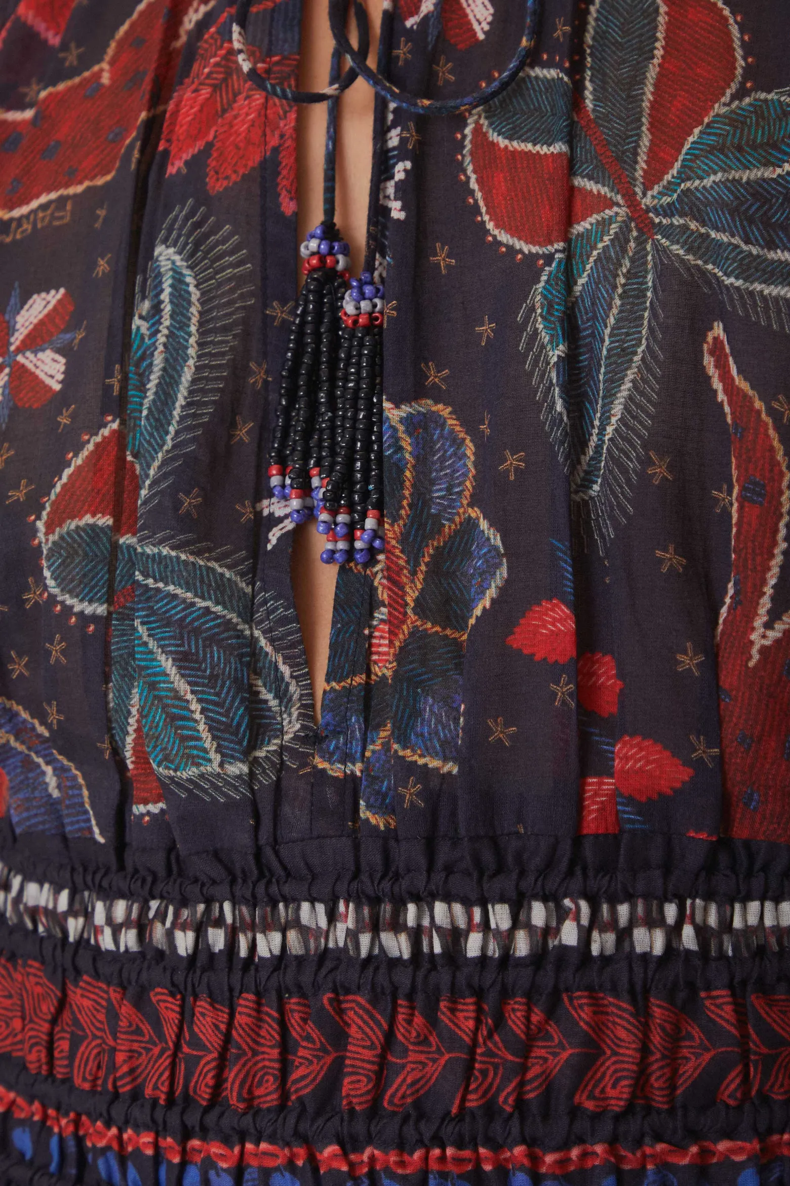 DARK BLUE TROPICAL SHINE V NECK BLOUSE