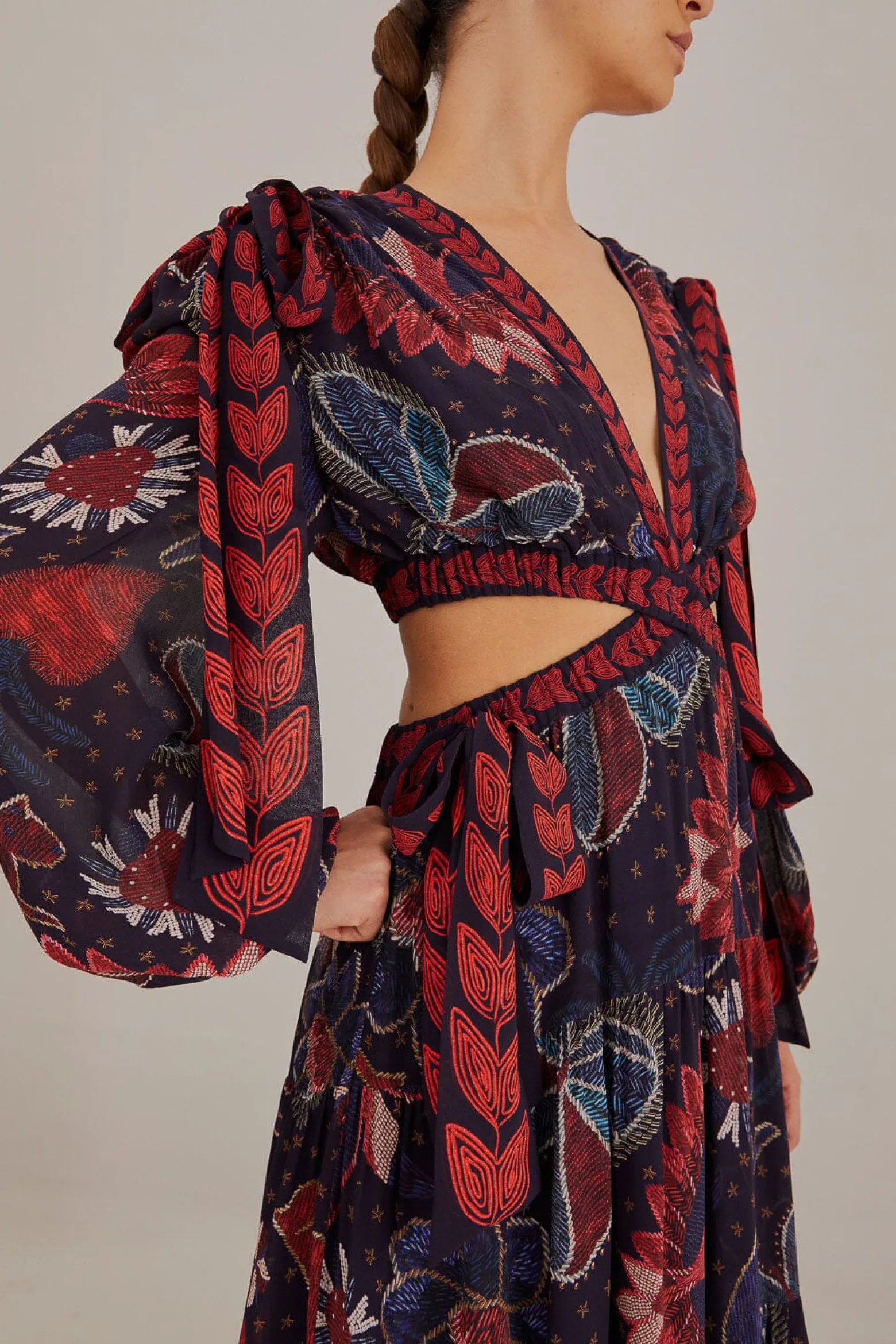DARK BLUE TROPICAL SHINE CUT OUT MAXI DRESS