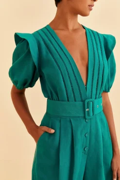 EMERALD PLEATED SHORT SLEEVE JUMPSUIT