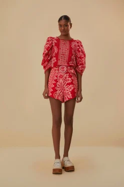 FLORA TAPESTRY RED SHORTS