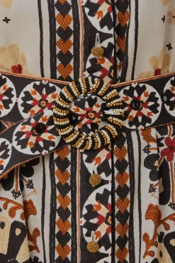 FLOWER FAN TAPESTRY OFF-WHITE MINI DRESS