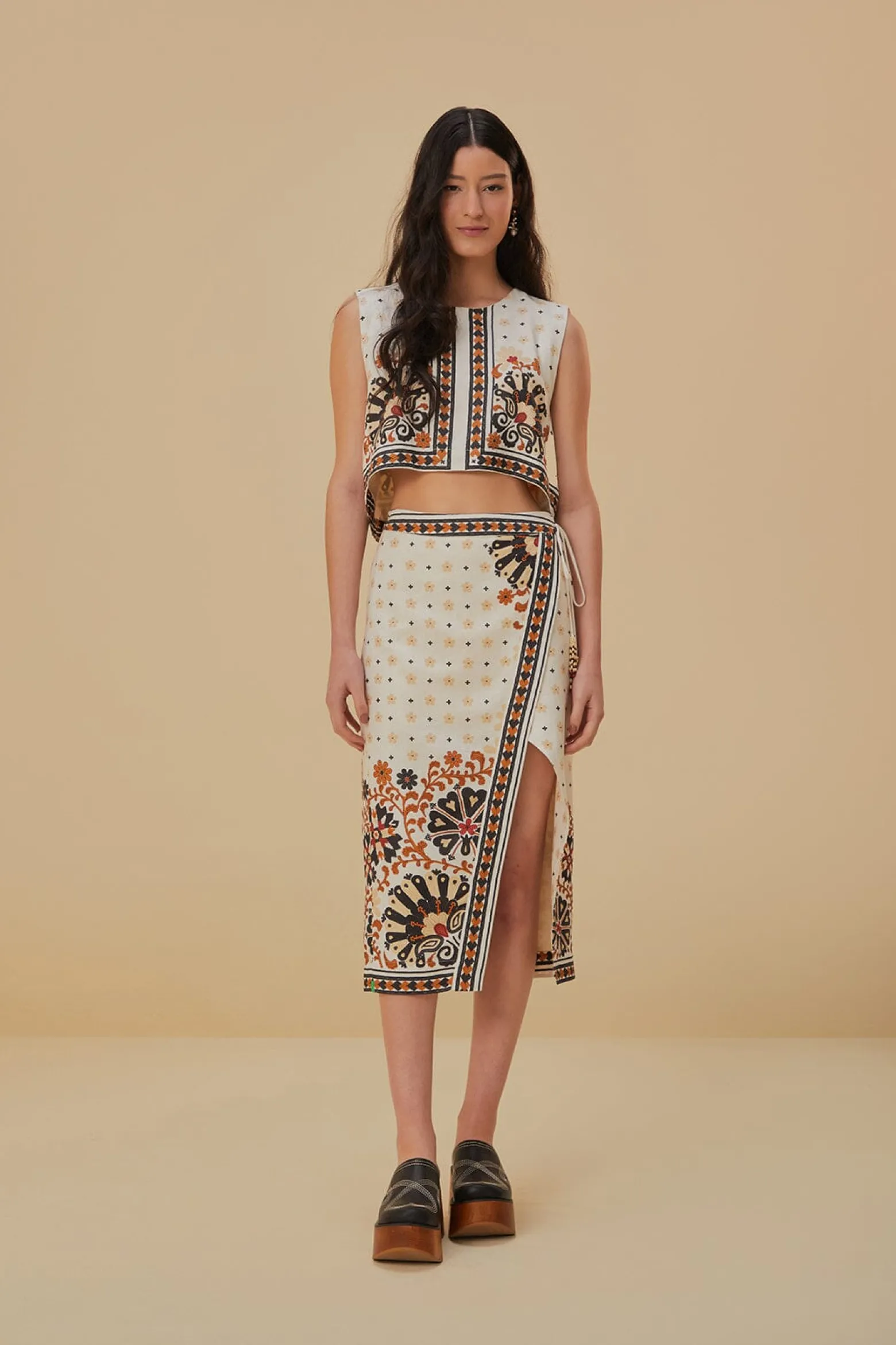 FLOWER FAN TAPESTRY OFF-WHITE CROPPED