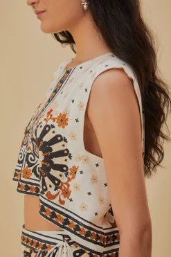 FLOWER FAN TAPESTRY OFF-WHITE CROPPED