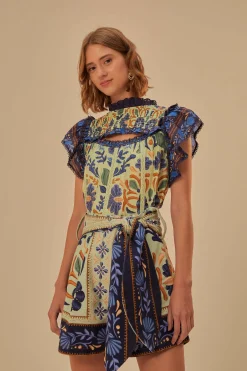 GREEN OCEAN TAPESTRY BELTED SHORT