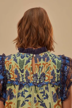 GREEN OCEAN TAPESTRY LACE BLOUSE
