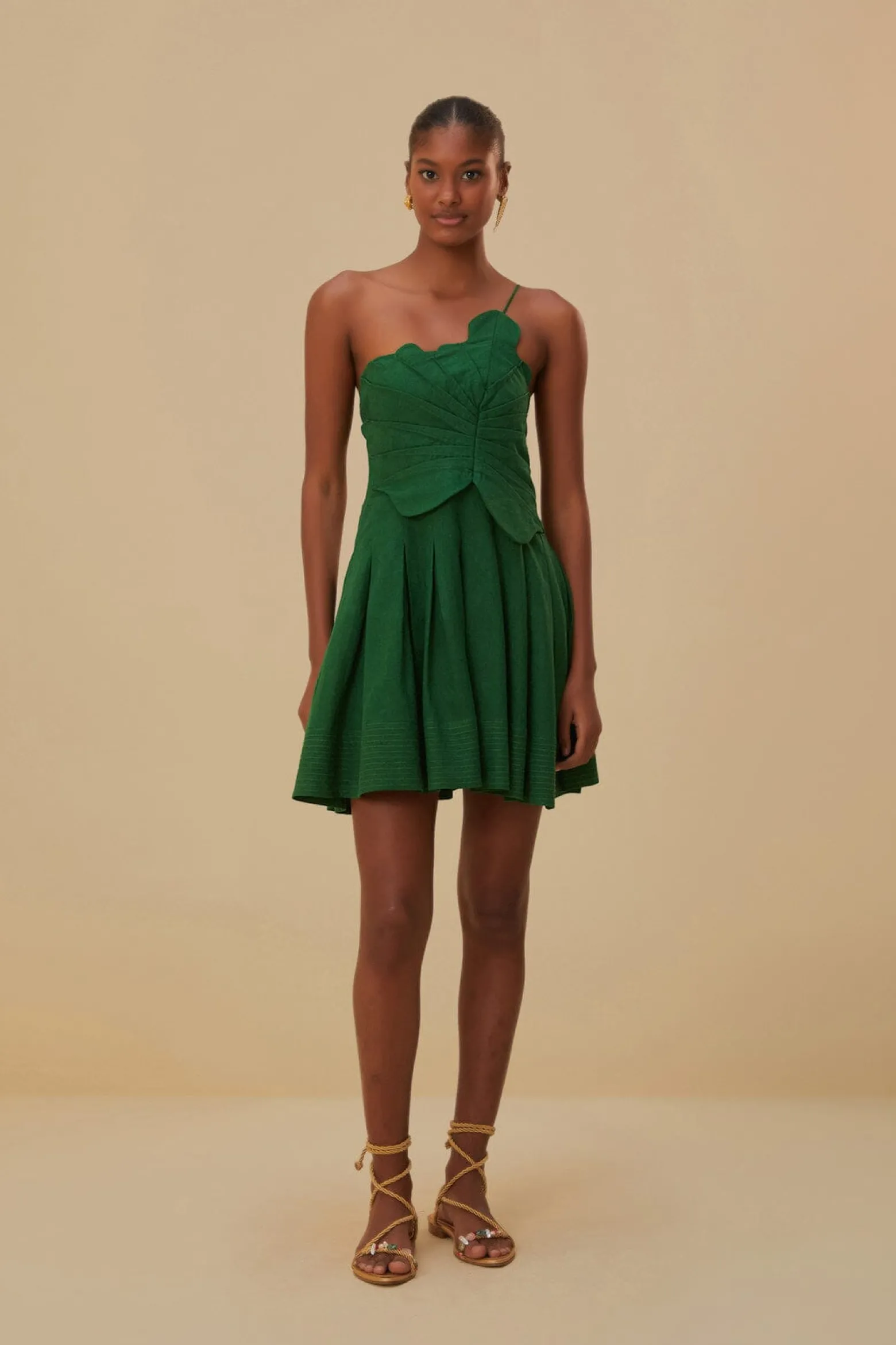GREEN ONE SHOULDER LEA MINI DRESS