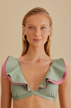 GREEN RUFFLE BIKINI TOP